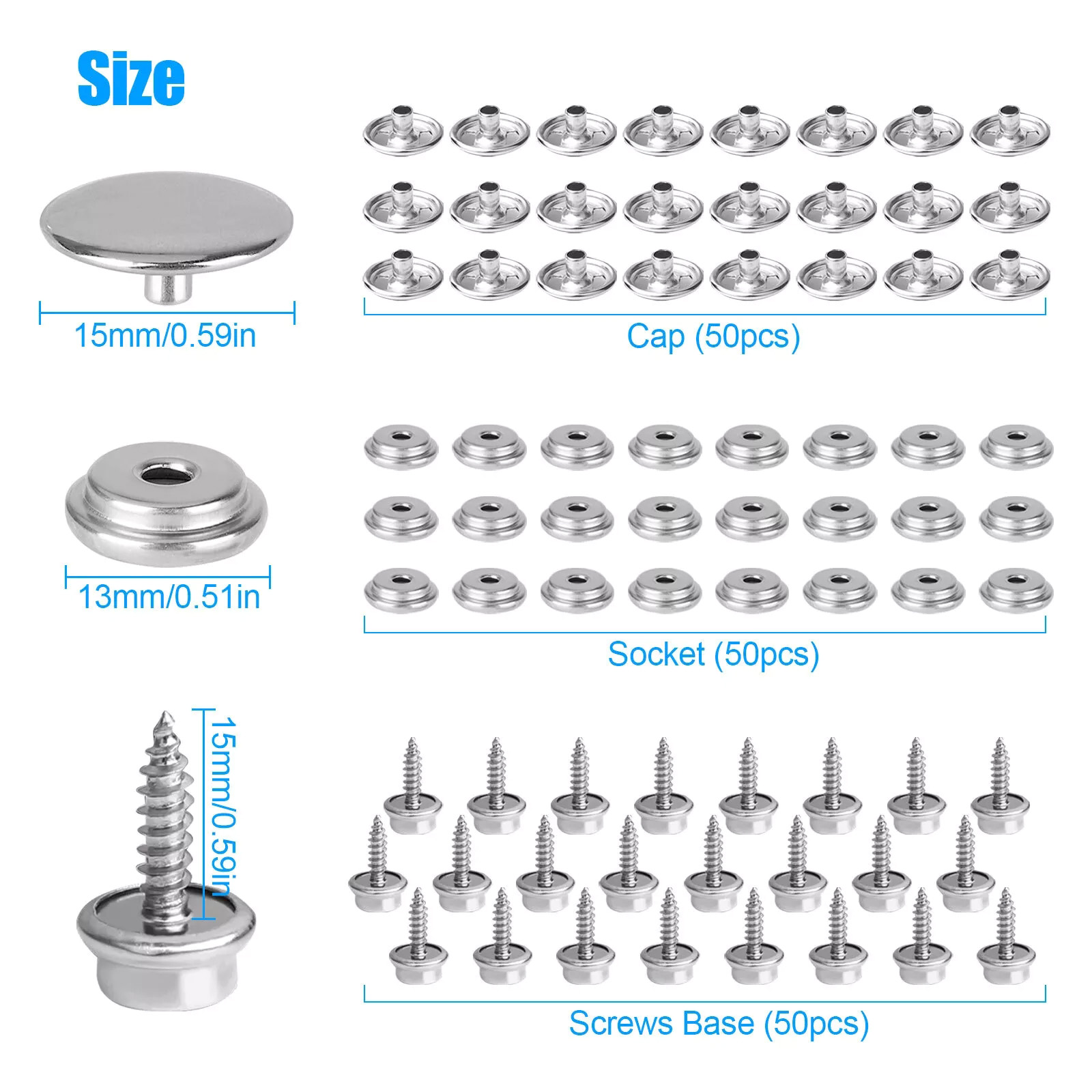 50 Set Stainless Steel Boat Ma - огляд і ціна Snap Fastener Set